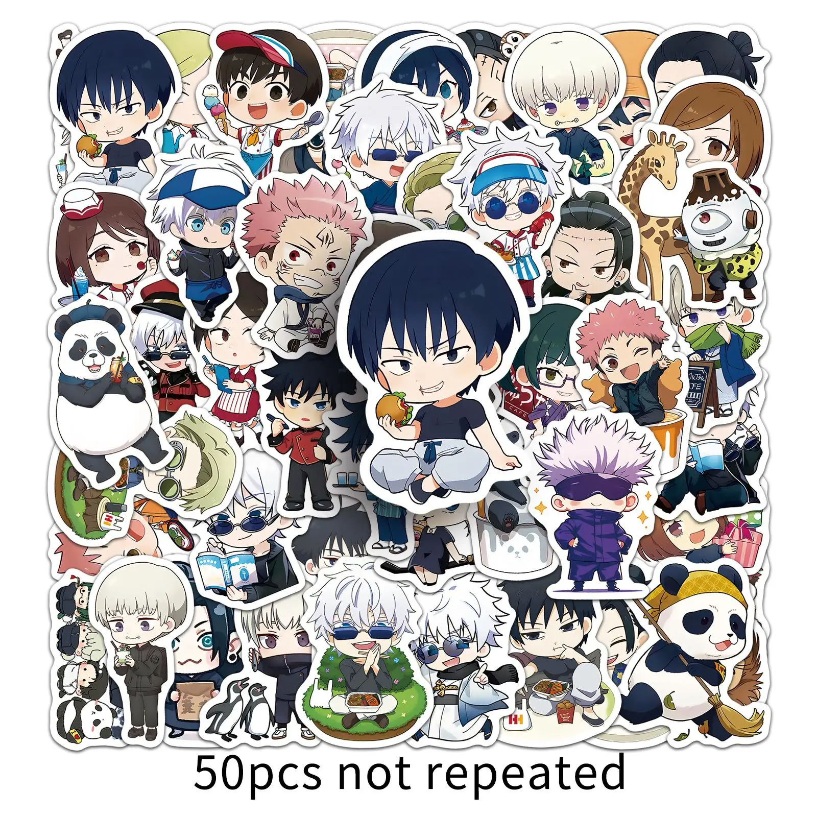 50PCS 주술회전 일본 애니메이션 귀여운 Q 버전 만화 DIY 장식용 노트북 폰 케이스 아이패드 방수 스티커 어린이 장난감