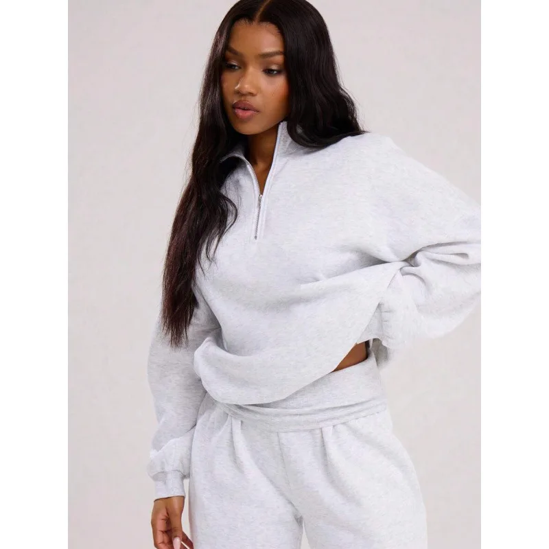 

Women's Fashion Tracksuit Set Half Zipper Hoodie Stand Collar Summer Outfit Cross-Border No Brand Registered Trademark
