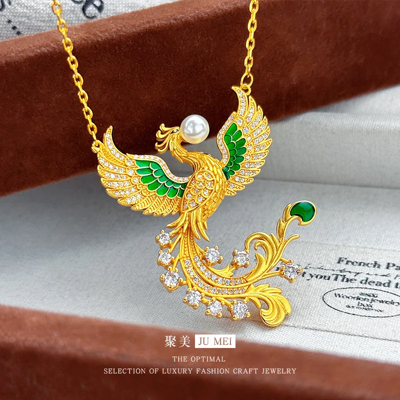 

Luxury 24K 9999 Pure Gold real gold Women's Phoenix Pendant Necklace