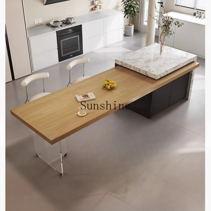 

Slate telescopic island, dining table, tea table, bar integrated kitchen, dining room, light luxury cream, guide table