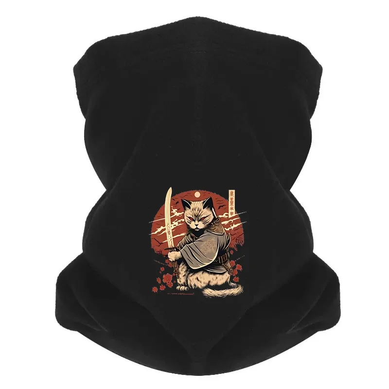 Gato samurái sosteniendo una espada contra el rojo hombres bufanda a prueba de viento máscara cuello polaina sombrero mujer gorra sombreros al aire libre mantener caliente invierno Mul