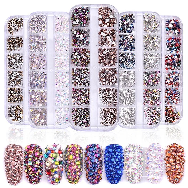 High Quality 1440Pcs Nail Art Rhinestones Decorations 6 Sizes DIY Crafts Nail Face Gems