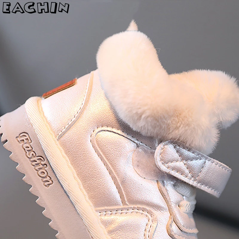 Winter Snow Boots for Kids Fashion PU Leather Waterproof Shoes Boys Plus Cashmere Thick Short Boots Girls Cute Pink Casual Shoes