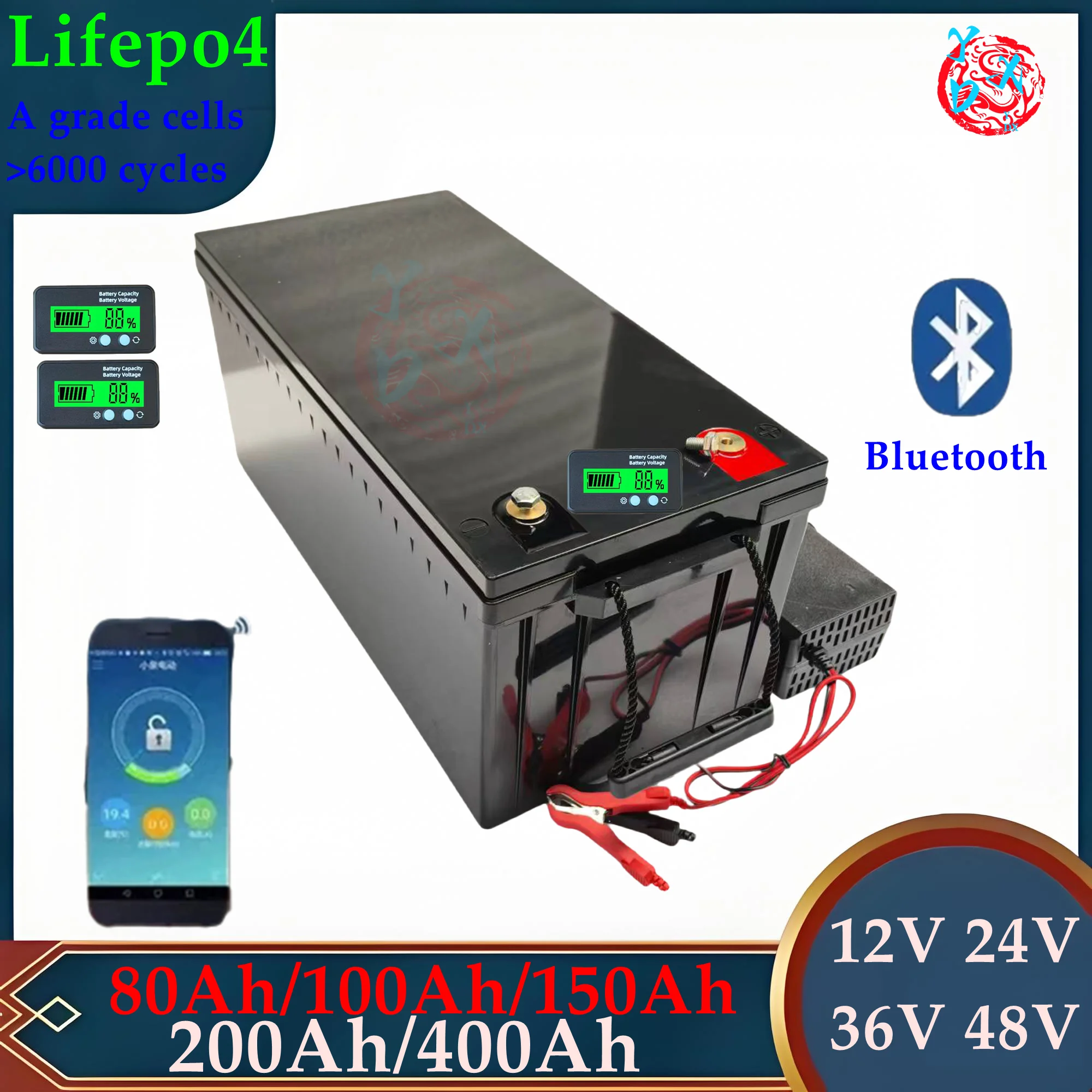 Waterproof 12V 24V 36V 48V 80Ah 100Ah 150Ah 200Ah 400Ah Lifepo4 battery BMS inside for trolling motor boat RV +Charger