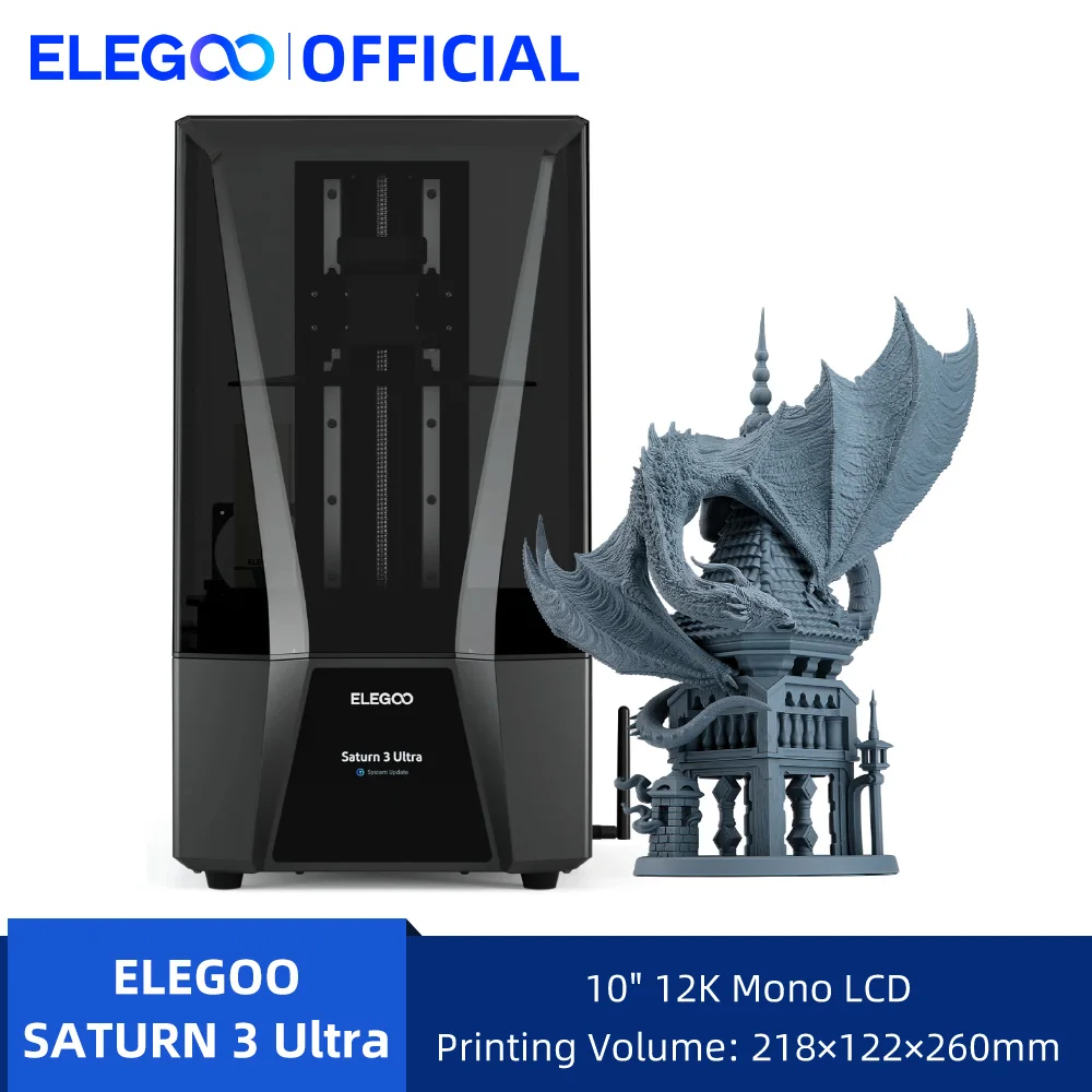 ELEGOO SATURN 3 ULTRA 12K Mono MSLA 3D Printer 10'' 12K LCD Resin 3D Printer Speed Up to 150mm/h Printing Size 219*123*260mm