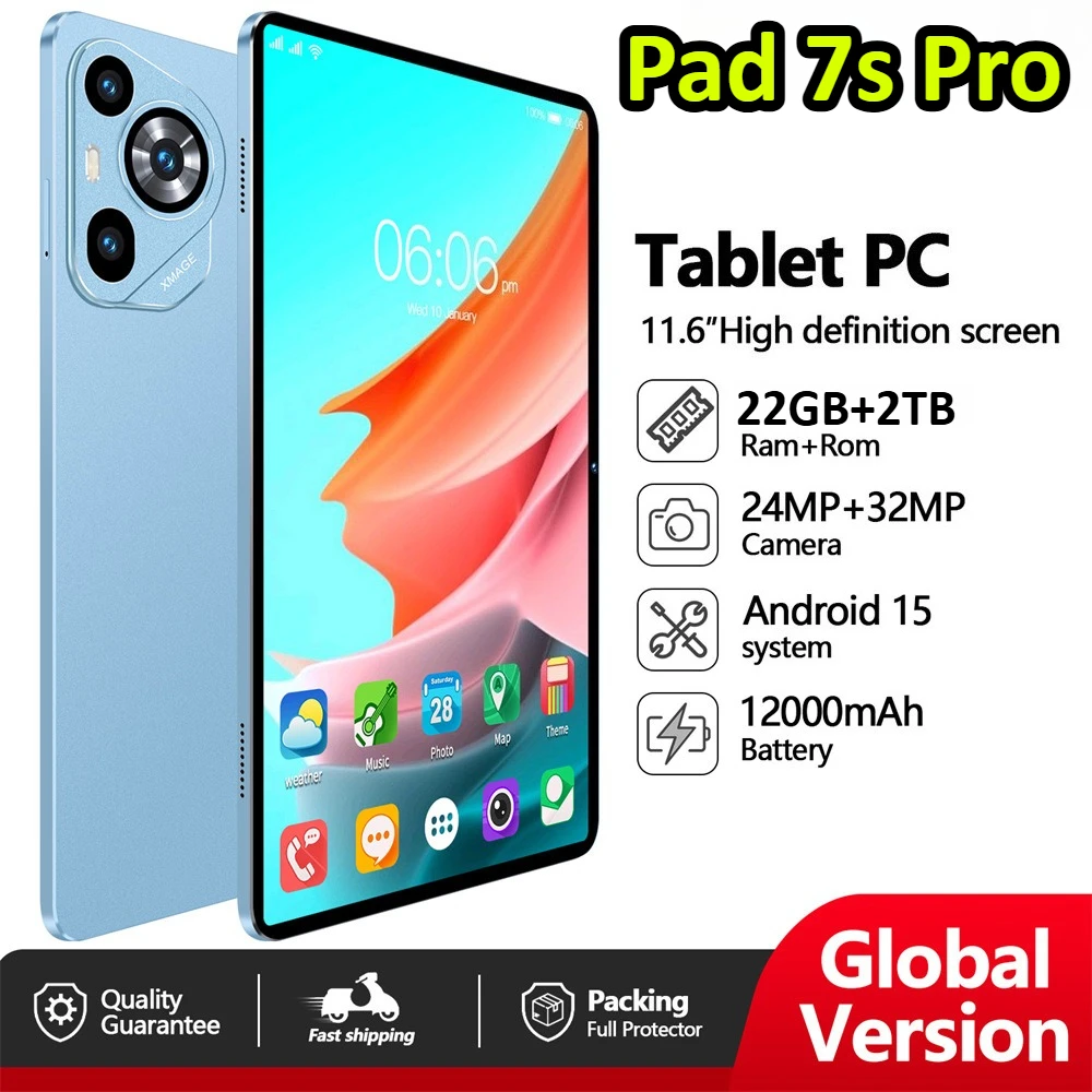 2026 حار جديد الوسادة 7s برو الأصلي أقراص 11.6 بوصة أندرويد 15 تبويب 5G بطاقة مزدوجة 12000mAh واي فاي الكمبيوتر اللوحي للأطفال هدايا الاطفال