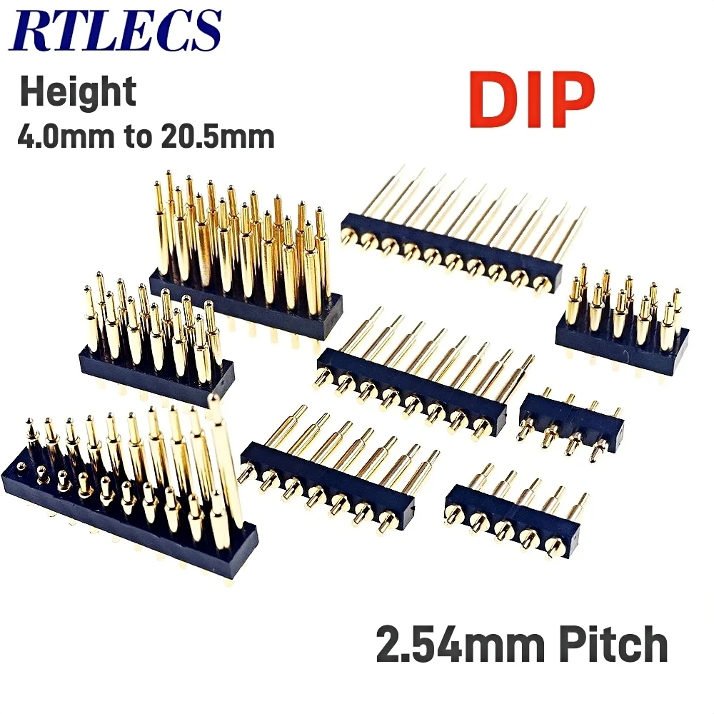 5 Pcs Connector Pogo Pin Single Dual Row 2 3 4 5 6 7 8 10 12 14 16 20 P Battery Spring Loaded DIP Through Holes PCB  Gold Plated