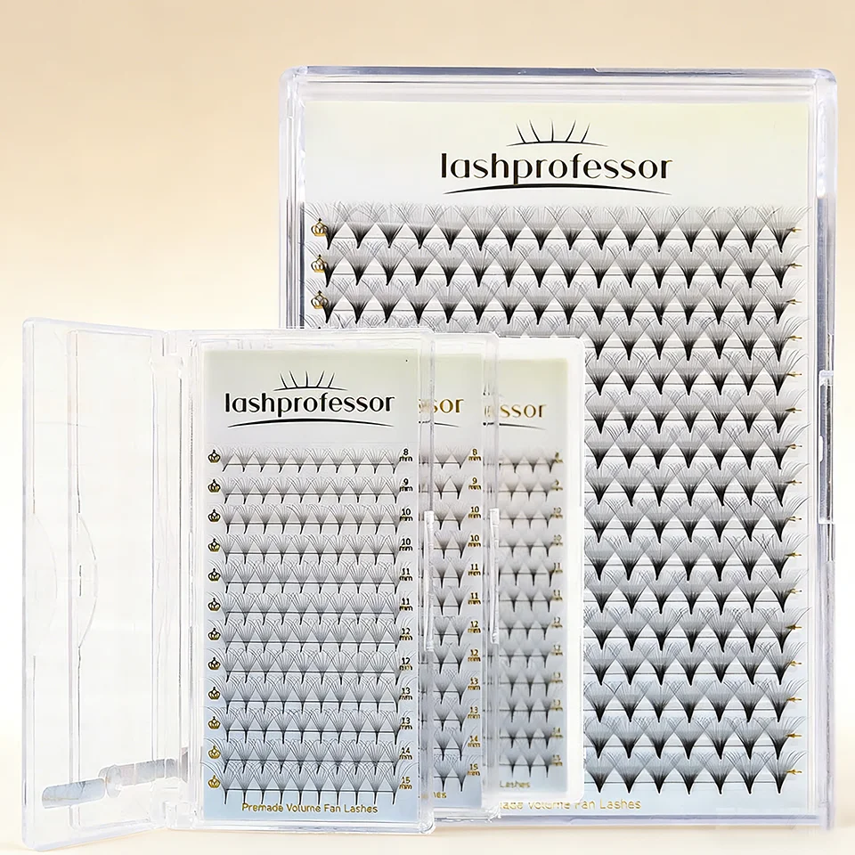 Lashprofessor XL bandeja de abanicos premoldeados 3D 4D 5D 6D 7D 8D 10D 30D 40D, base puntiaguda, volumen ruso, extensiones mega abanico