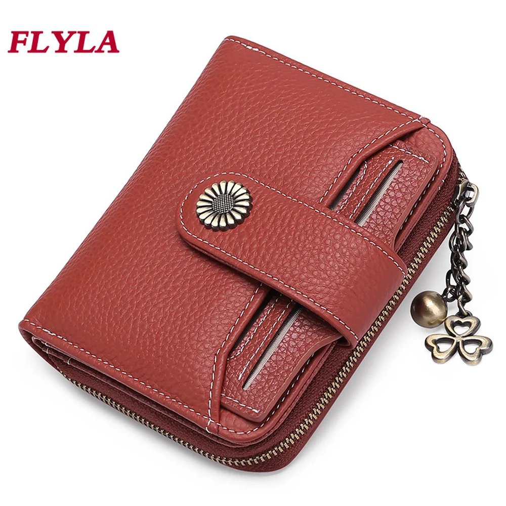 2022 New Genuine Leather Women Wallet Short Student Multifunctional Mini Coin Purse Driving License Wallet