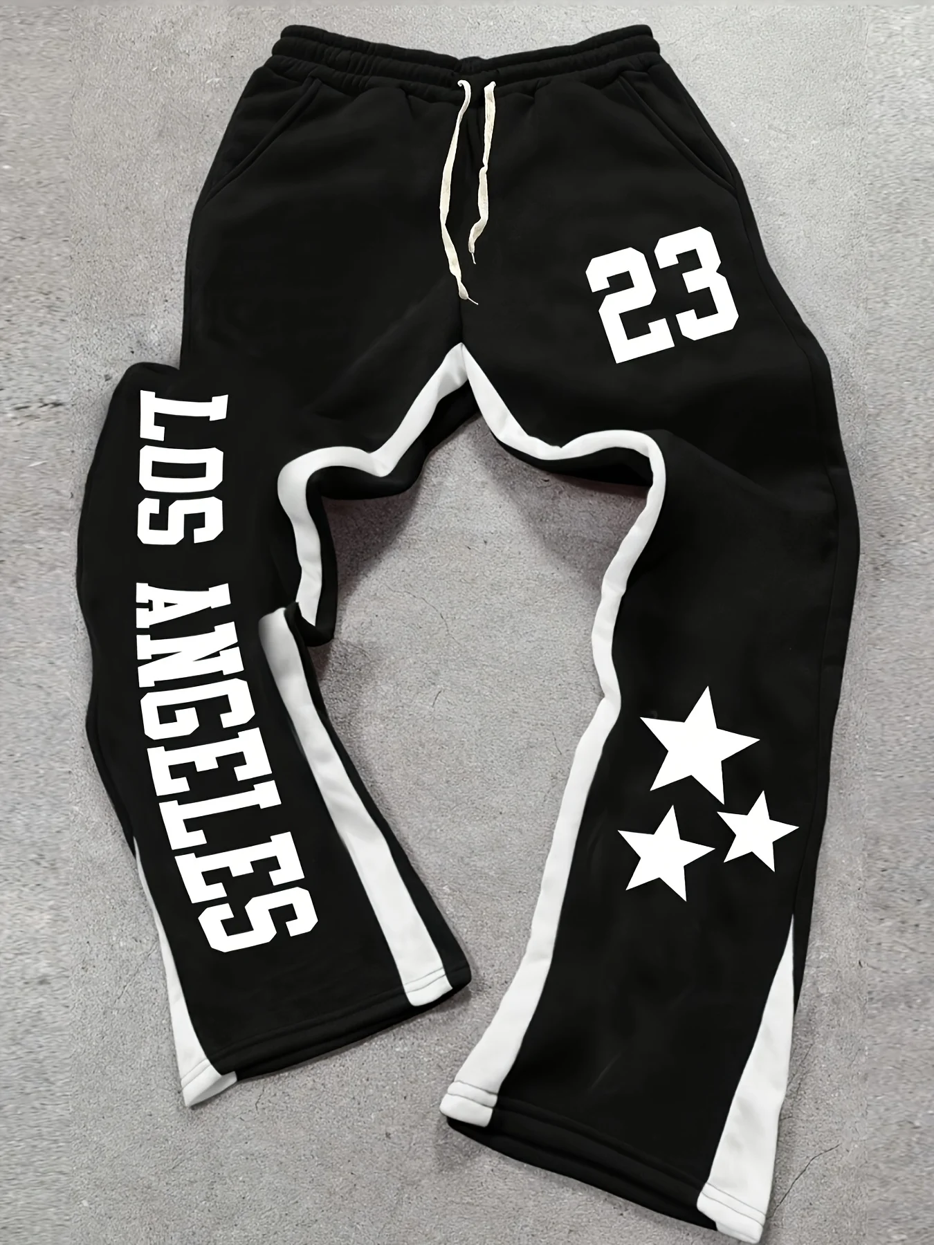 

Мужские модные американские уличные брюки в стиле черного - белого цвета - длинные брюки с буквенным принтом LA и микро - расклешенный дизайн