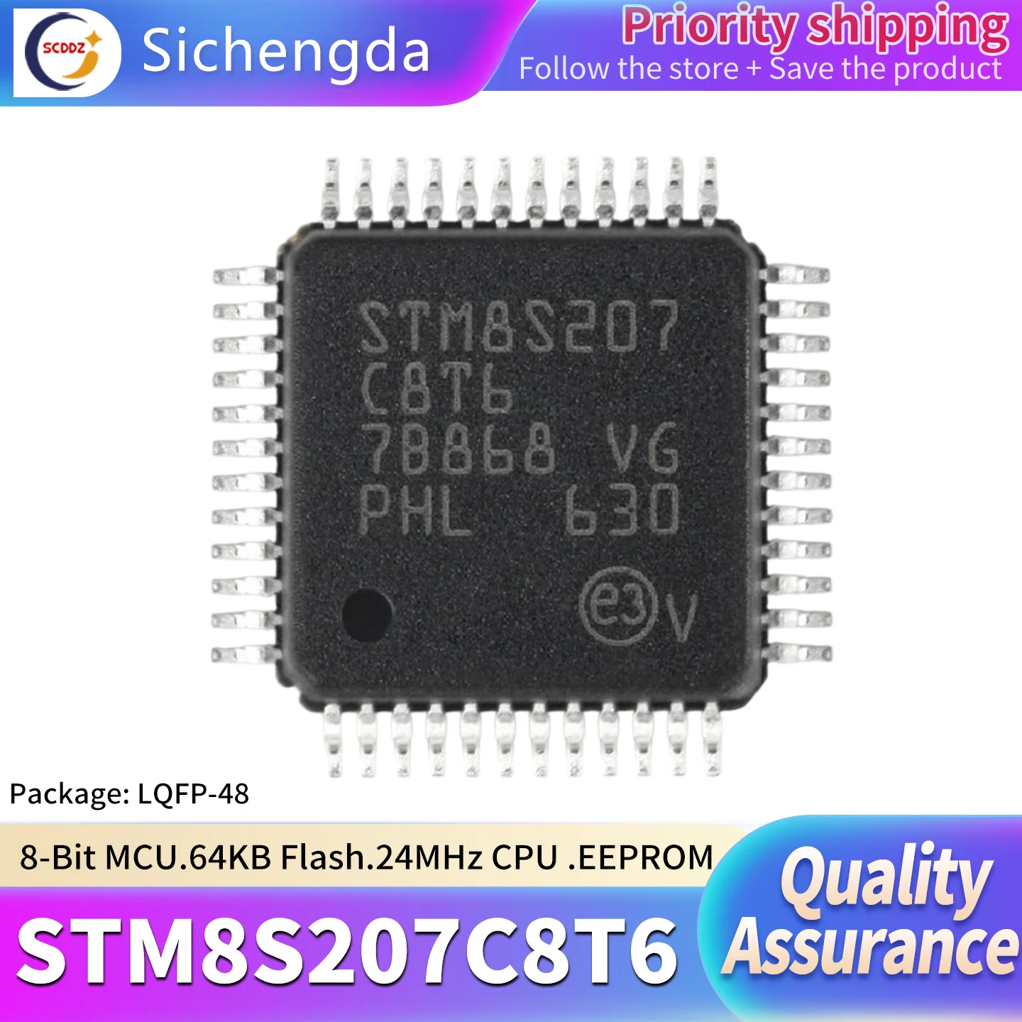 Original genuine STM8S207C8T6 LQFP-48 24MHz/64KB flash memory/8-bit microcontroller MCU