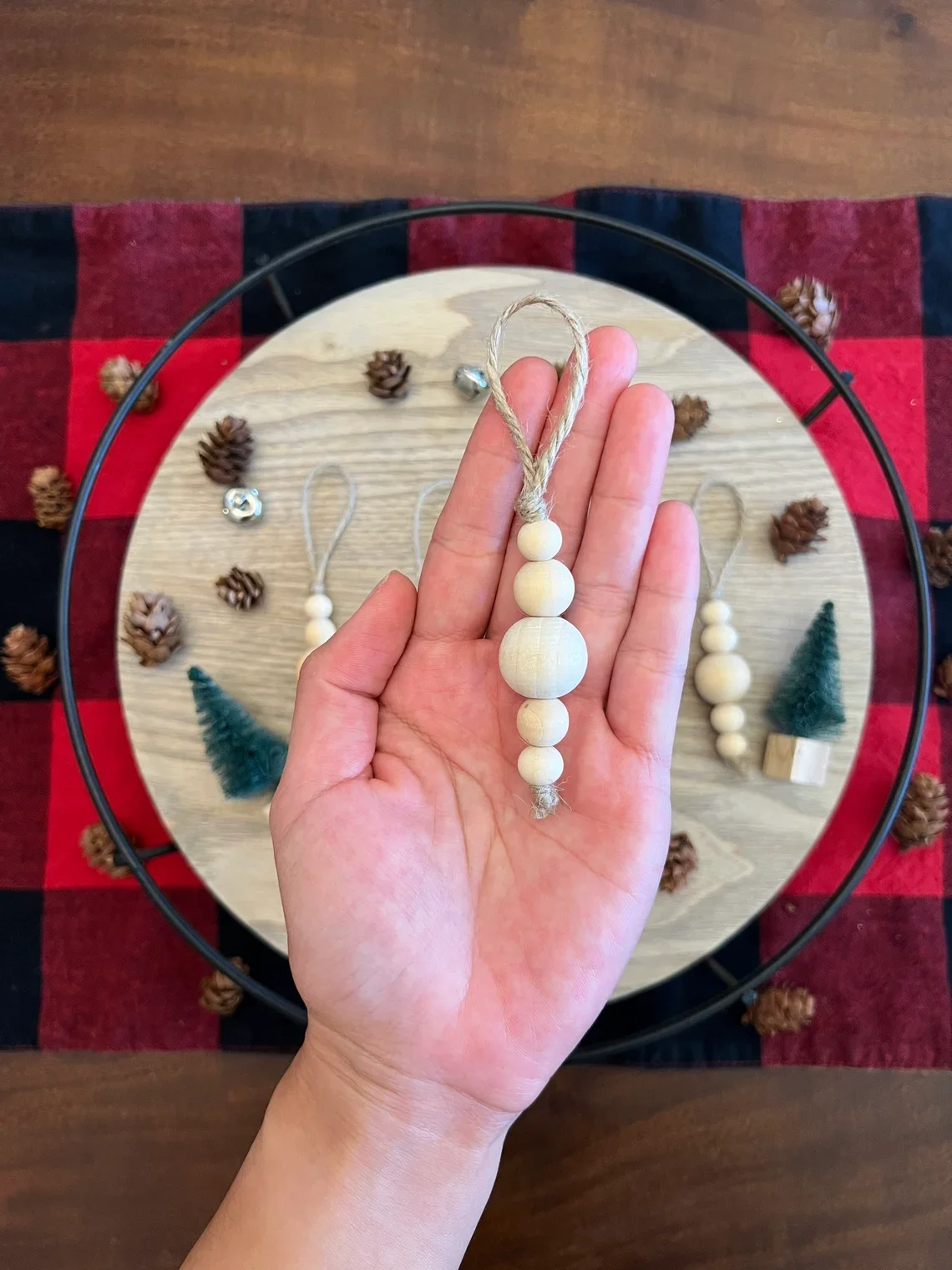 مجموعة من 5 حبات خشبية جليد بوهو عيد الميلاد الحلي لشجرة عيد الميلاد الحلي هدية للعائلة زينة عيد الميلاد للمنزل داخلي #2