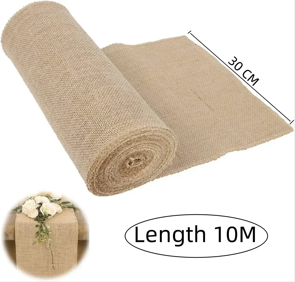 30cm Width 10M Jute Linen Delicate Vintage Natural Table Runner Burlap Rustic Khaki Party Country Wedding Decoration Decor