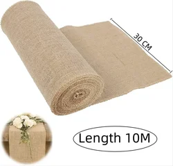 30cm Width 10M Jute Linen Delicate Vintage  Natural Table Runner Burlap Rustic Khaki Party Country Wedding Decoration  Decor