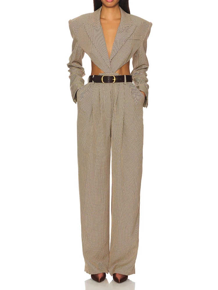 

Цельный костюм в клетку «Тысяча птиц», темпераментный женский цельный костюм с вырезом в виде росы на талии, новинка лета 2023 г.