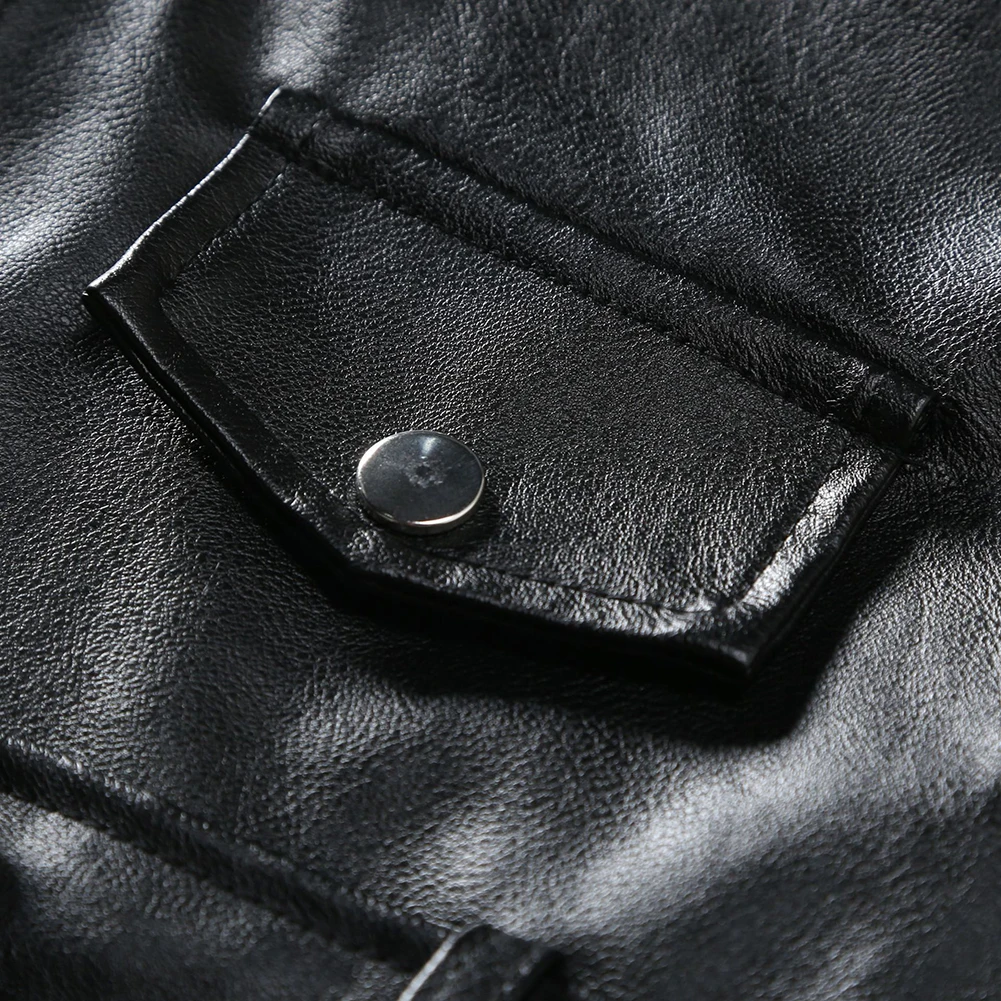 سترة رجالي من جلد البولي يوريثان للخريف والشتاء مع ياقة طية صدر السترة تتميز بأكمام طويلة للعمل غير الرسمي والدراجات النارية #1