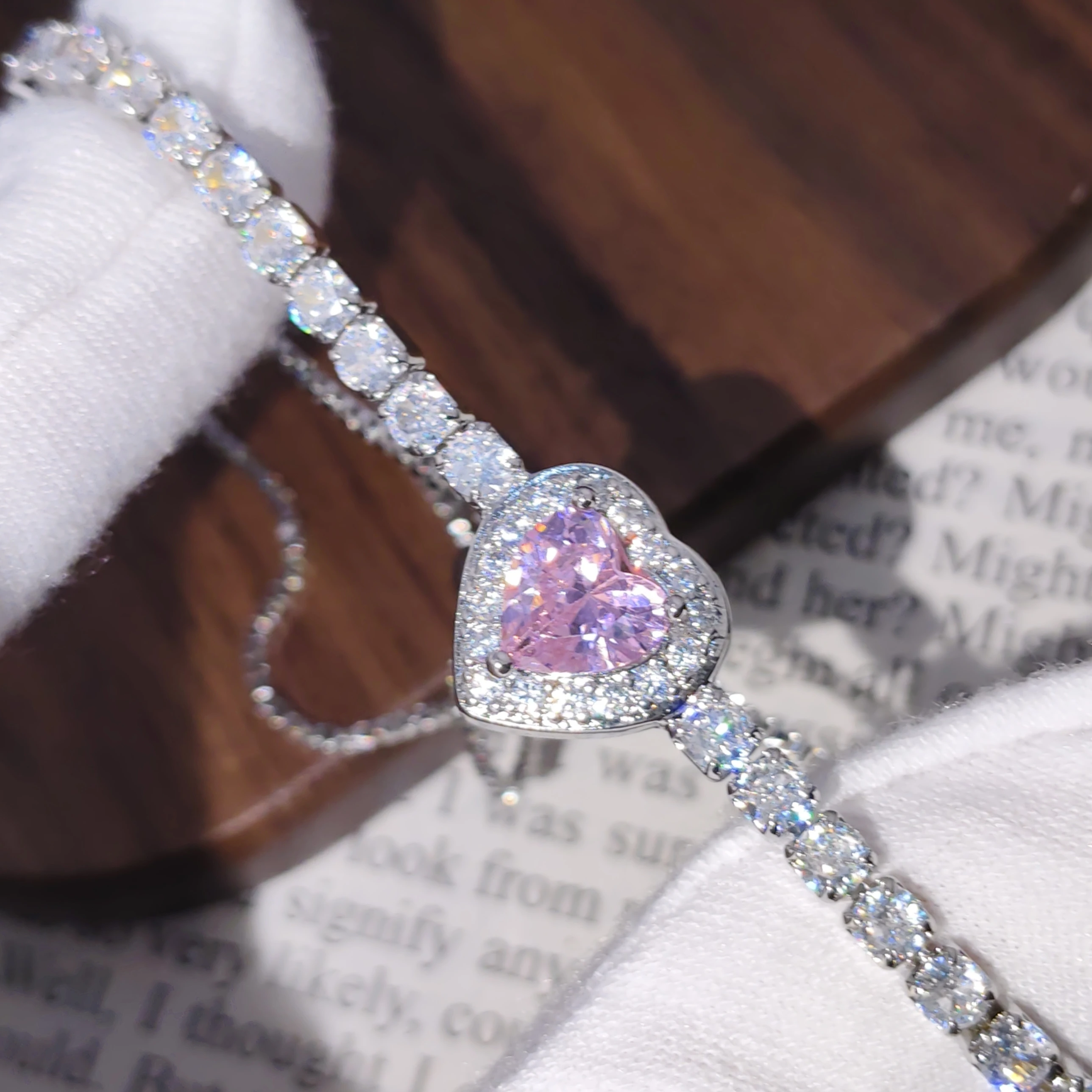 Premium Sense Adjustable 925 Sterling Silver Love Color Bright Full of Zircon Ladies Bracelet
