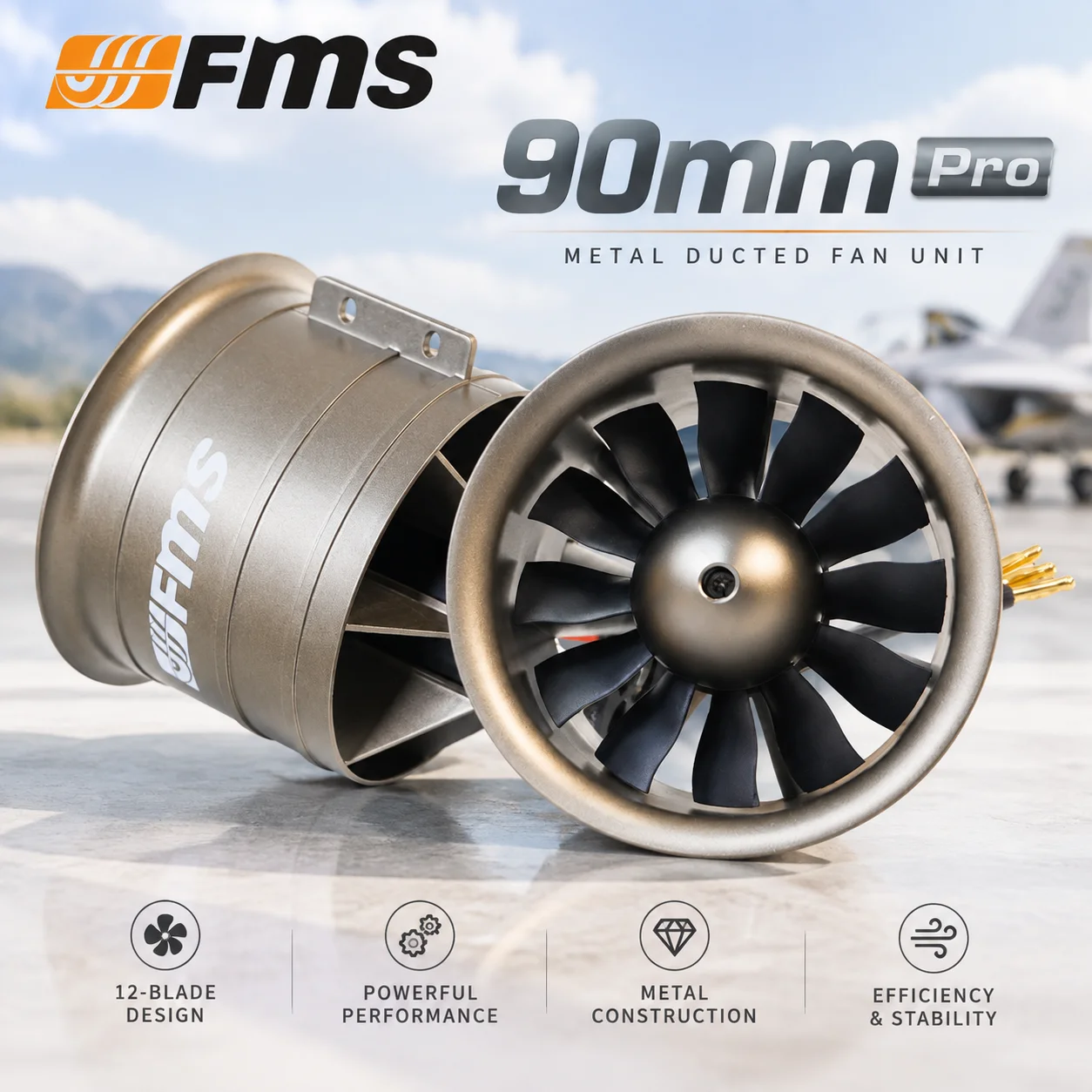 FMS 90mm Metal 12 Blade With 4075 KV1500 Motor 8s Ducted Fan Jet EDF Engine Power RC Airplane Model Plane Remote Control Parts