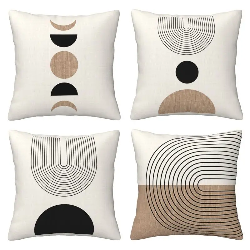 4Pcs Boho Geometric Throw Pillow Covers Modern Abstract Half Moon Arc Sofa Cushion Cases Home Decoration No Pillow Insert