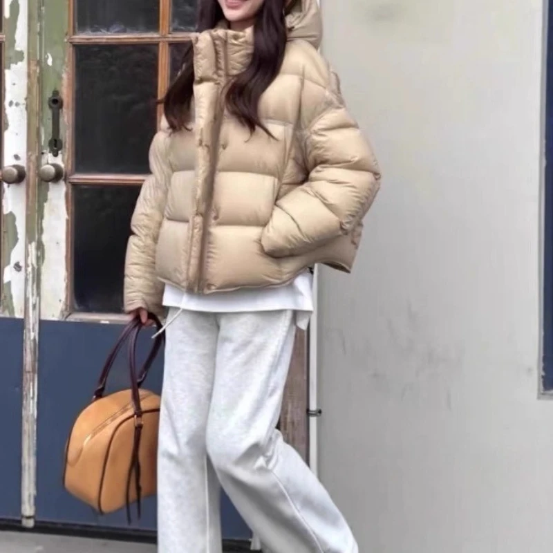 Green Short Down Jacket for Women 2025 Winter New Style Cotton Coat with Hood Bread Jacket Outerwear