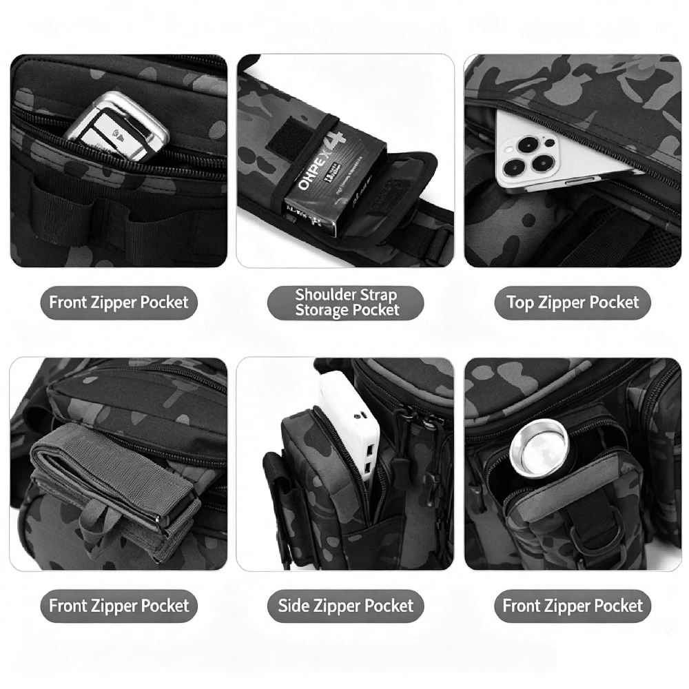 Crossbody-Angelzubehör-Aufbewahrungstasche, Hüft-Rucksack mit verstellbaren, breiten Schultergurten, große Kapazität, leicht – Detail 25