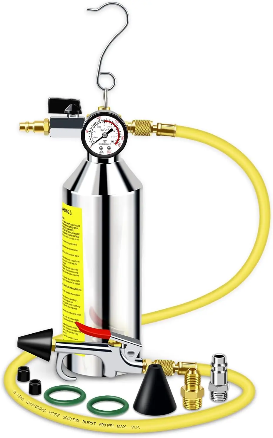 

AC Flush Kit for R134A/R404A/R410A HVAC Systems - 220PSI Gauge, Flushing Gun & Fittings