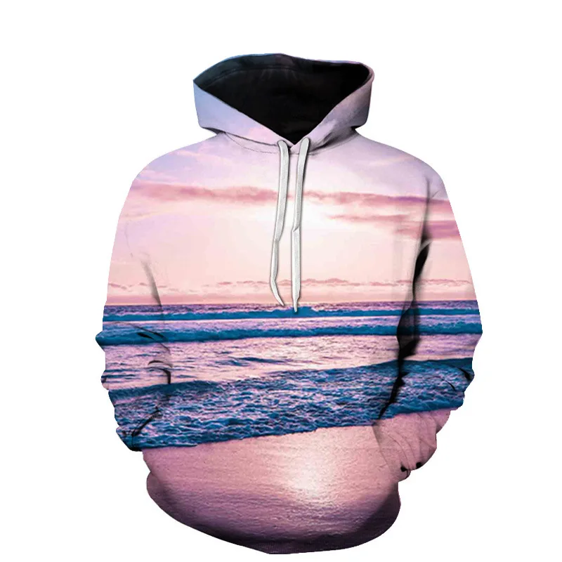 

Simple Cozy Men 3D Landscape Graphic Hoodies Women Casual Hooded Sweatshirts Couple Spring Autumn Fashion Pullovers Tops Coat