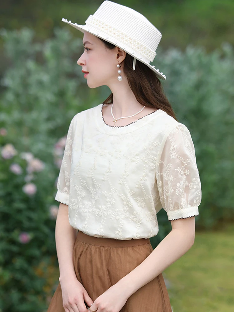 I BELIEVE YOU Women Blouse French Tencel Embroidery Short-sleeve Shirts 2024 Summer New Unique Chic Elegant Female 2241055632