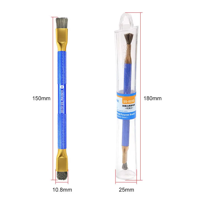 Sunshine SS-022D-Cepillo de Doble cabezal para placa base de teléfono, pegamento de Chip IC, limpieza y eliminación de corrosión, prevención de óxido, cepillo de acero