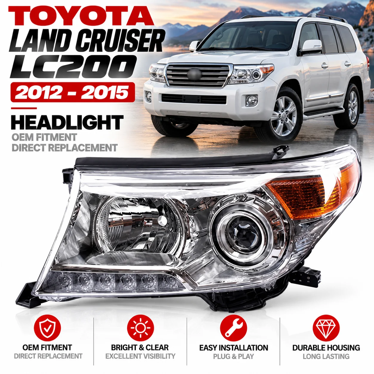 Left/Right Side Front Bumper Head Light Headlamp Driving Headlight Turn Signal Light For Toyota Land Cruiser LC200 2012-2015