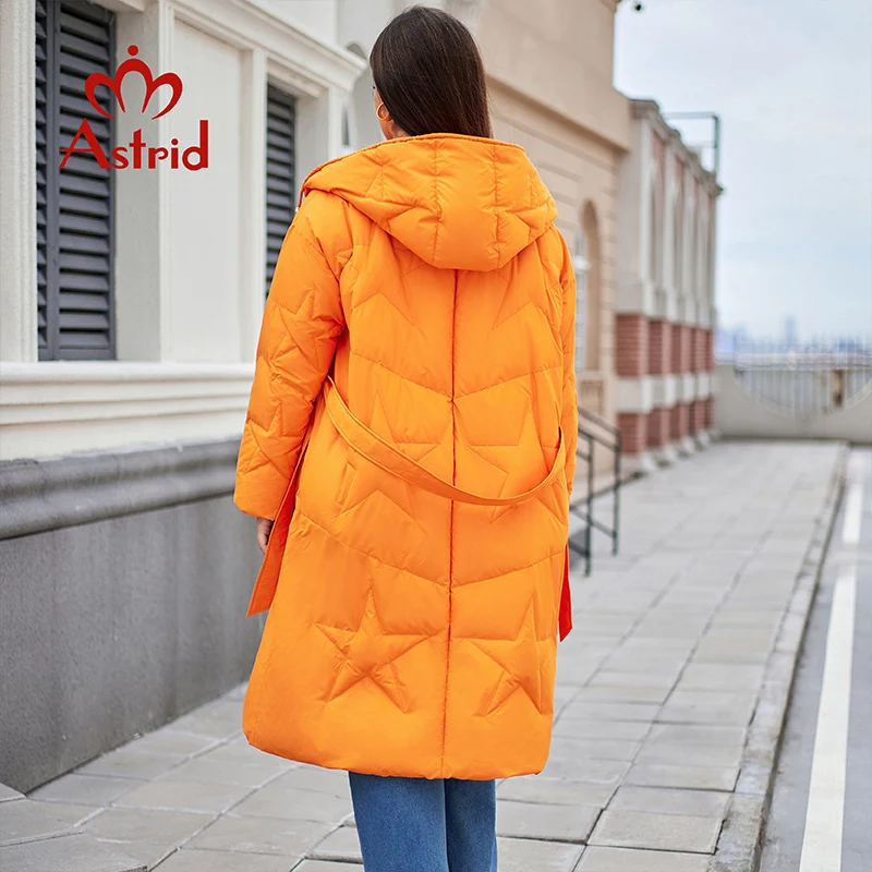 Astrid Fashion Women\'s Autumn Winter Parka Plus Size Woman Clothing Long Loose Padding Warm Hood Lady Quilted Jacket Coats Belt