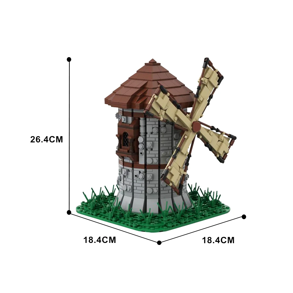 Gobricks MOC Medieval Windmill Bricks Town Windmill City Retro House Street View Building Blocks Set Toys For Kids Gifts