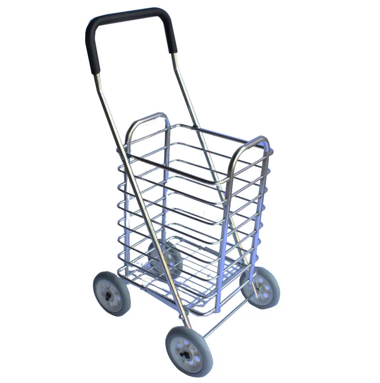 Aluminum Alloy Folding Shopping Cart Large Capacity Portable Basket Trolley Durable Old-Style Grocery Cart Trailer