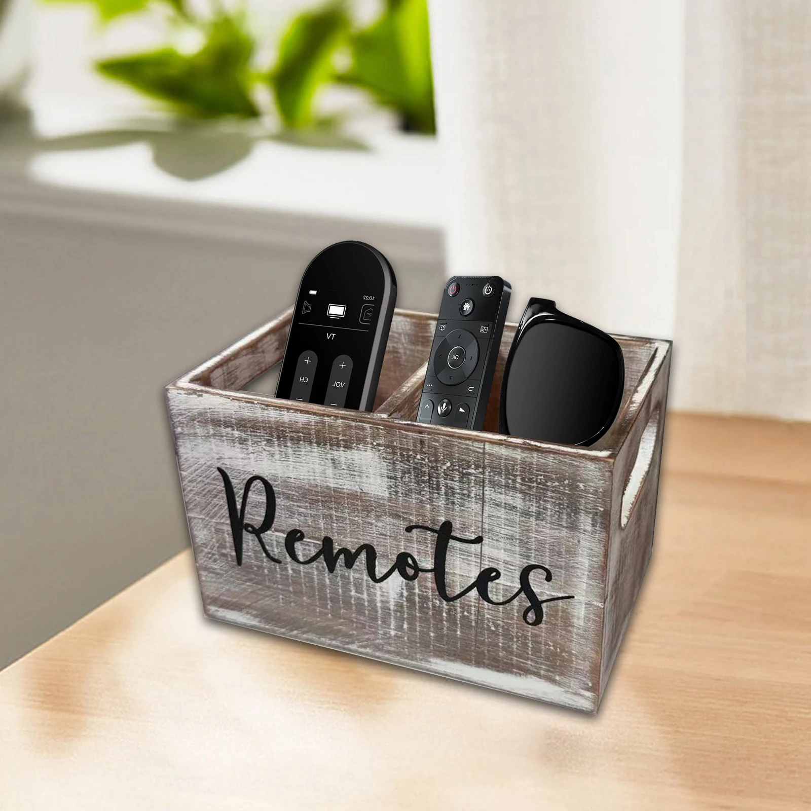 Remote Control Holder Wooden Storage Box Organizing Pencils Holder Desktop Organizer for Bedroom Countertop Nightstand Bedside