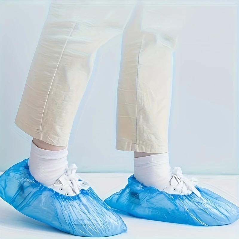 100pcs/sets Plastic Disposable Waterproof Shoe Covers Non-Slip Wear-Resistant Cleaning Overshoes Outdoor Rainy Day Carpet Clean