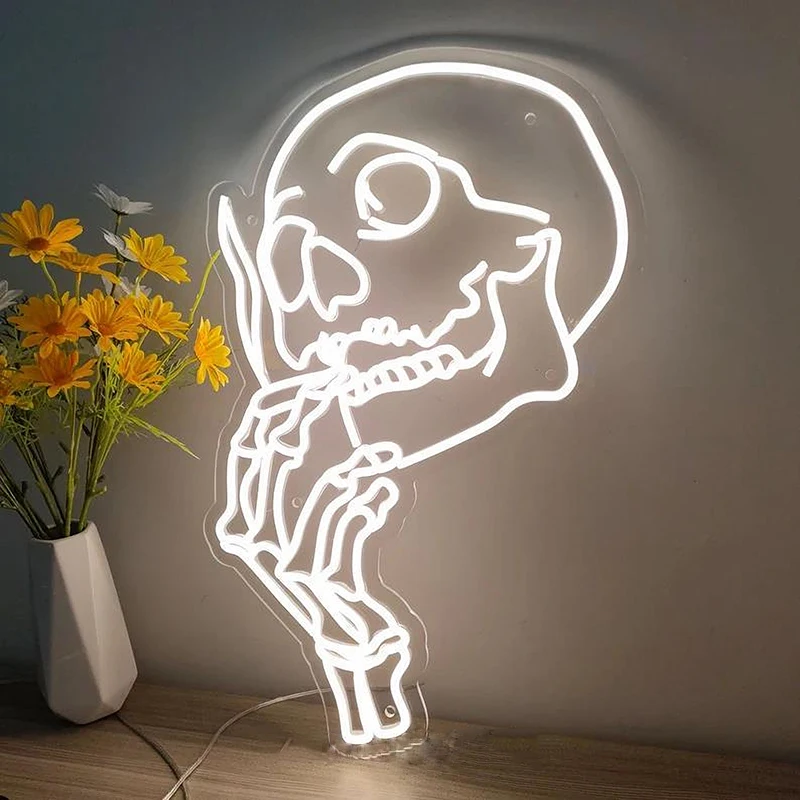 Anime Neon Sign Smoking Skull01 Head Neon Sign Art Neon Light  for Wall Decor Personalized Aesthetic Halloween Decoration Gifts