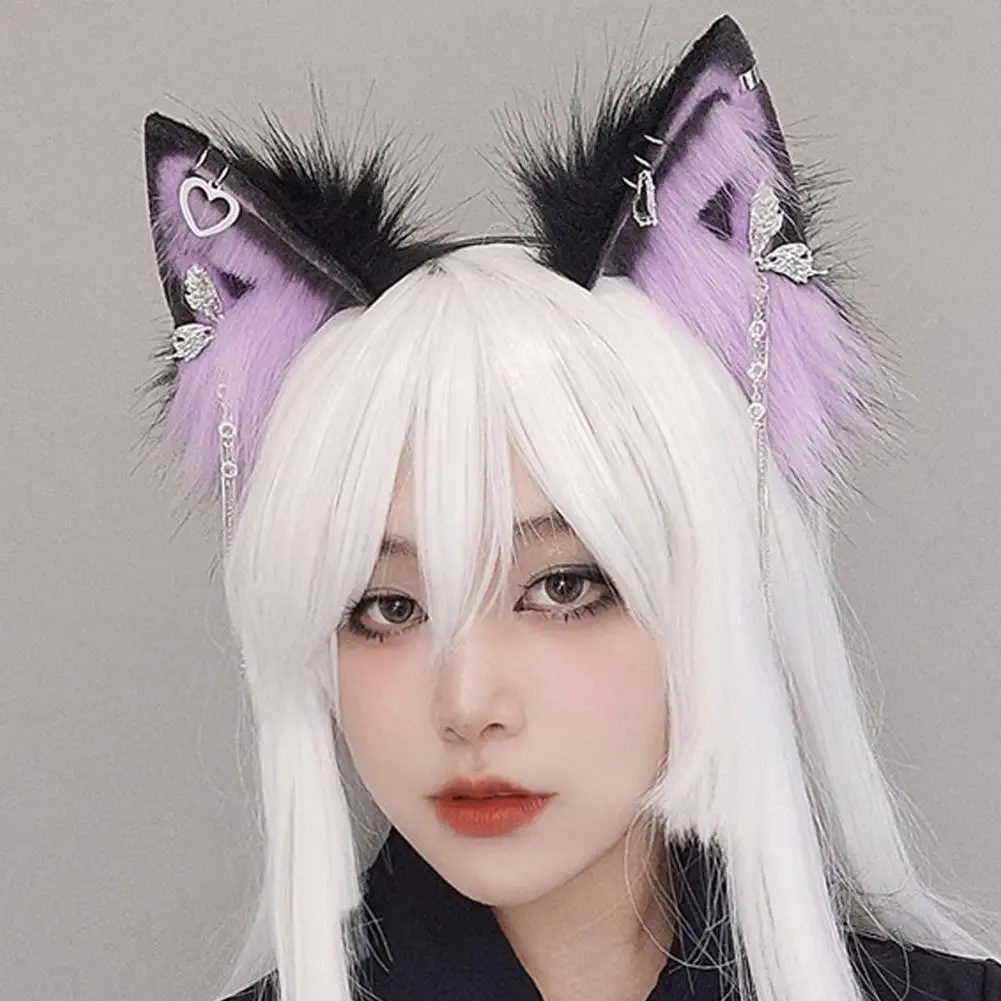 Plush Cat Ear Decor Cosplay Headband Metal Tassel Pendant Handmade Hair Hoop Anime Lovers Bendable Wire Party Accessories