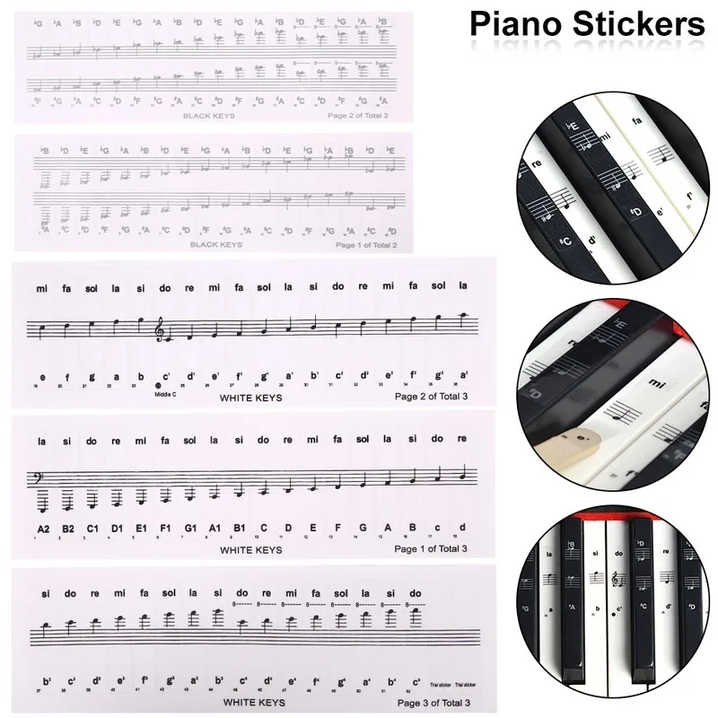 32/37/54/61/88 Key Piano Stickers PVC Transparent Piano Keyboard Piano Stave Electronic Keyboard Name Note Sticker Accessories