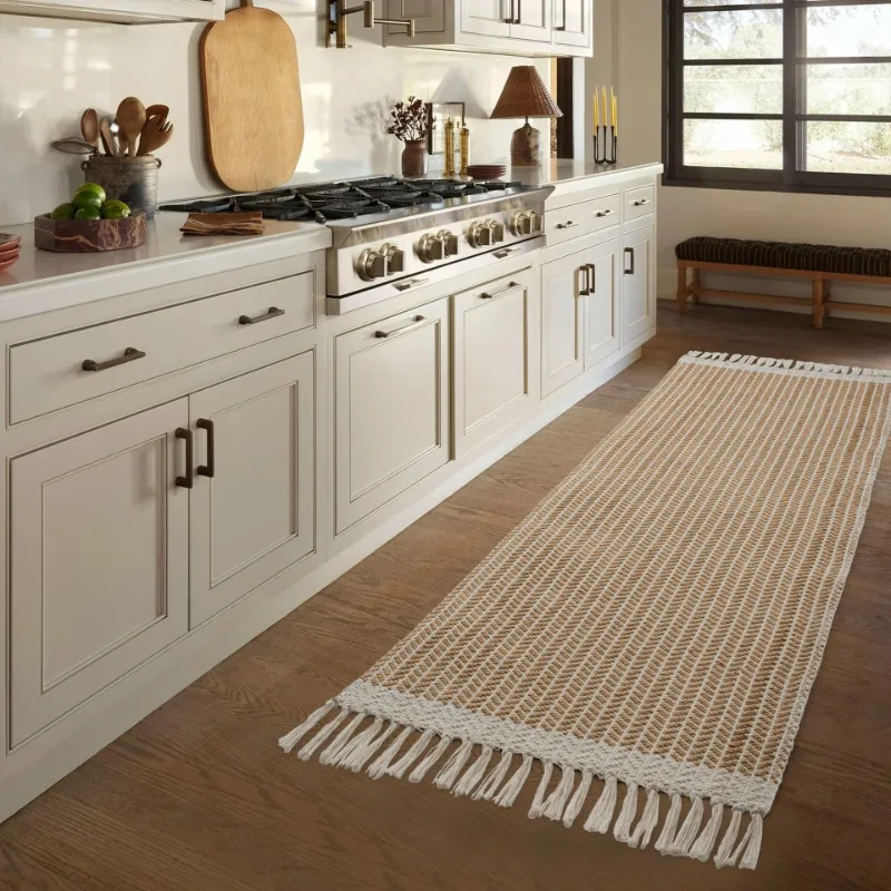 Modern Minimalist Cotton Thread Woven Floor Mat, Home Bedroom Bedside Carpet, Retro Homestay Multifunctional Foot Mat