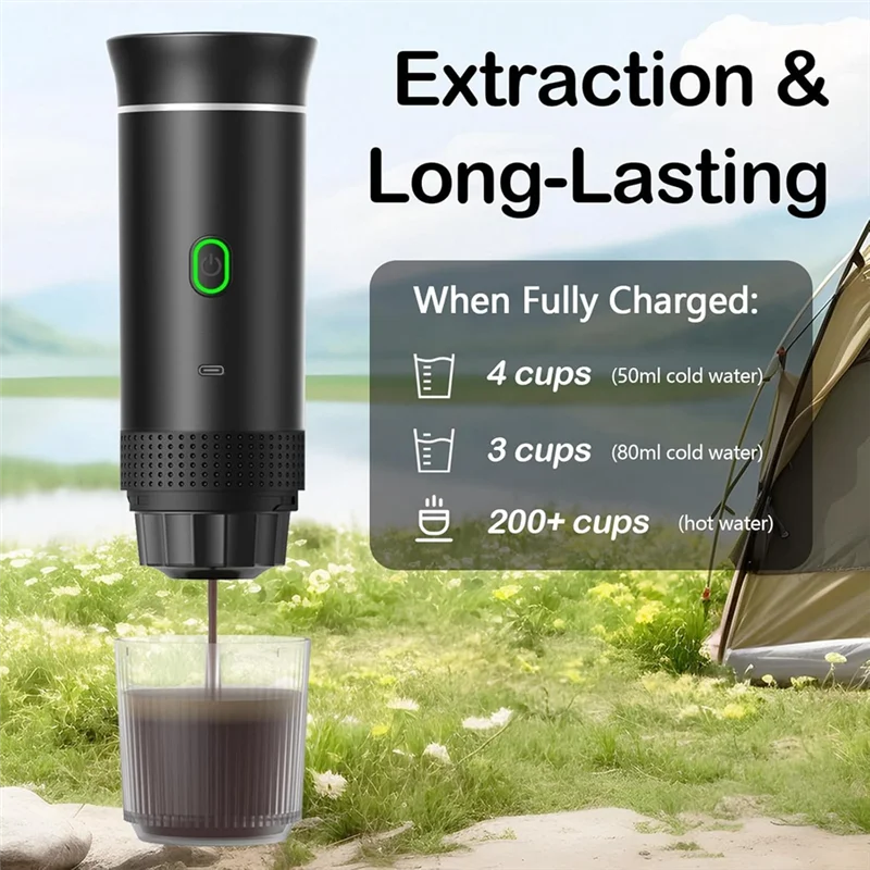 

AD-Wireless Electric Portable Espresso Coffee Machine Camping Coffee Maker 3-In-1 Capsule Powder Travel Coffee Green
