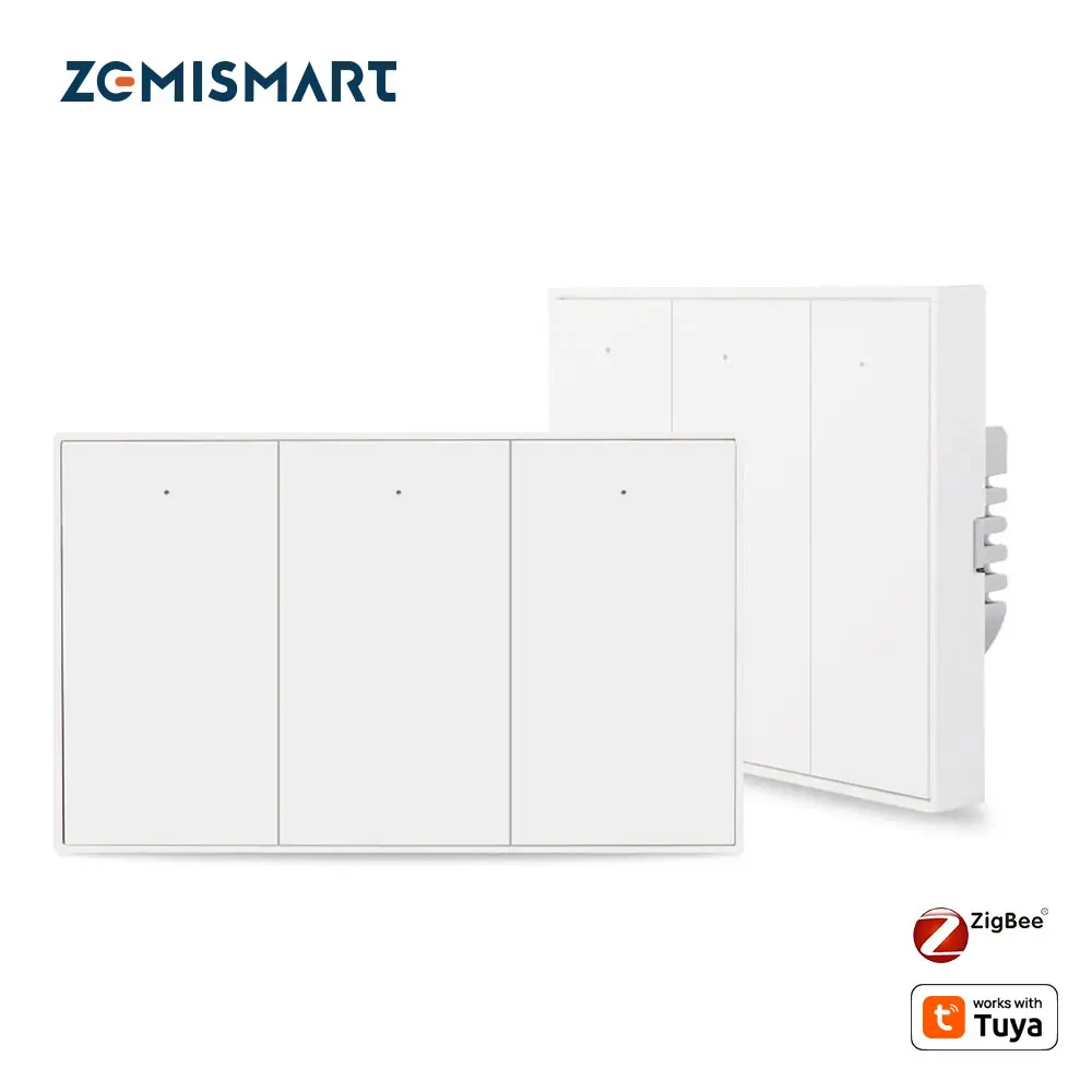 Zemismart Zigbee Smart Wall Light Switch Push Button Interruptor No Neutral Work with Tuya Smart Life App Alexa Google Home