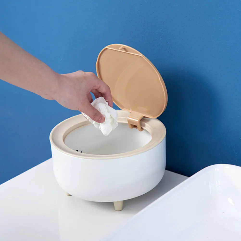 

Desk Trash Can Desktop Small Press Lid Waste Bin Modern Stylish Odor Control Compact for Office Home Dormitory Countertop