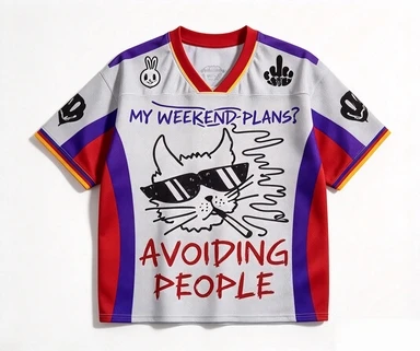 Fun Cool Cat V-neck Mesh My Weekend Plan Avoid Crowd Slogans # 27 Printed Short Sleeve Casual Loose Sports T-shirt