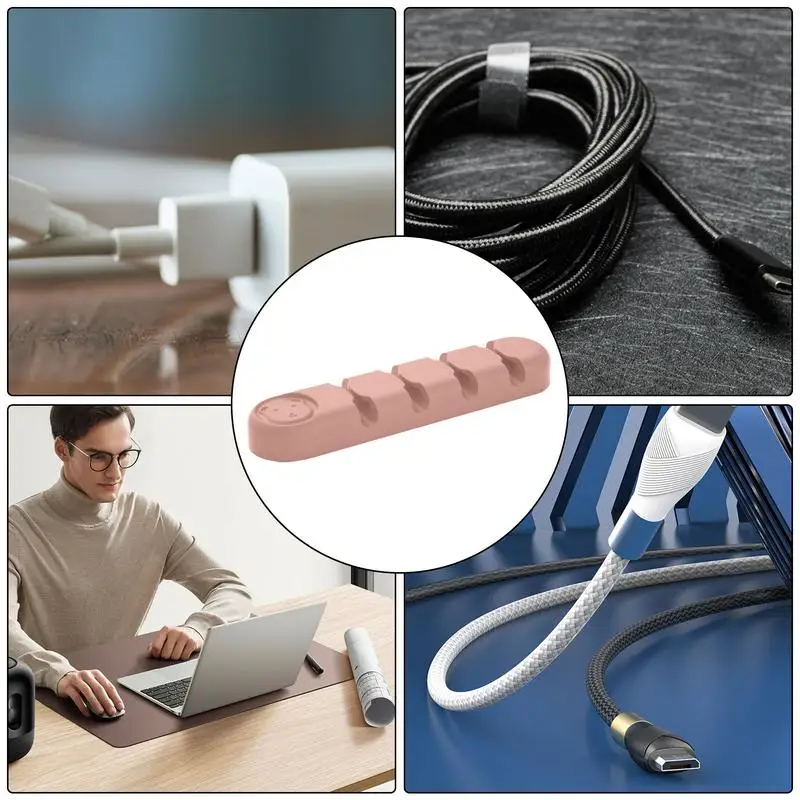 Adhesive Cord Holder Four Holes Silicone Cable Holder Clip For Desktop Home And Business Cable Management For Nightstand For