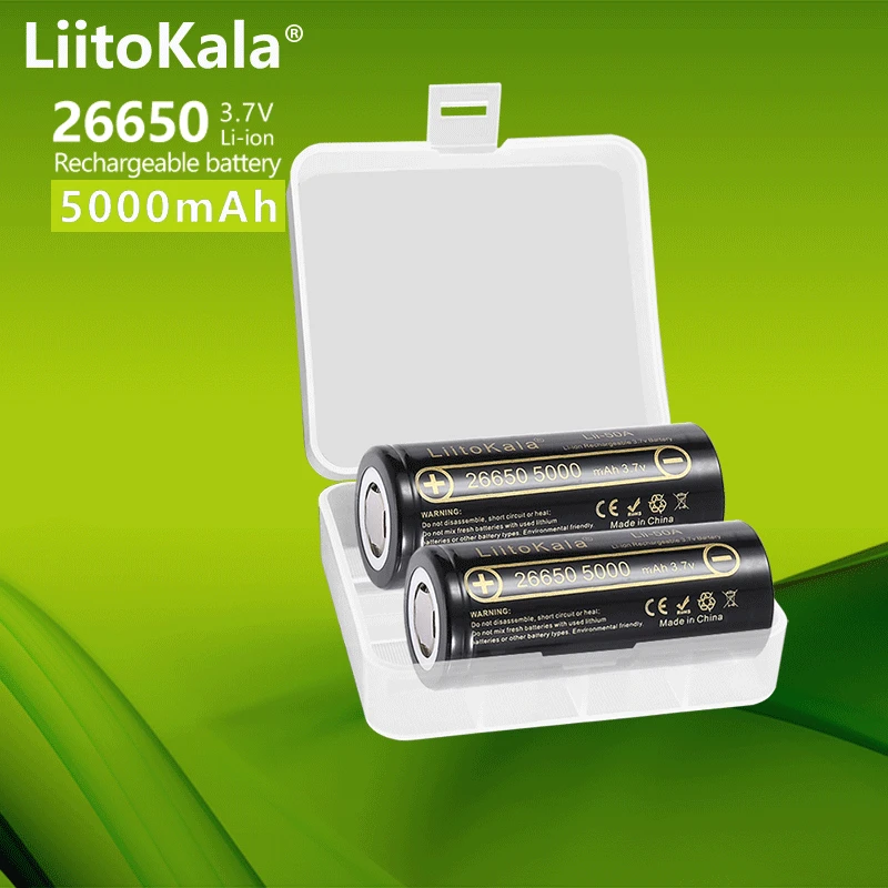 2 قطعة LiitoKala Lii-50A عالية قدرة 26650 5000mah ليثيوم أيون بطارية قابلة للشحن 3.7v 26650-50A بطارية لمضيا 20A