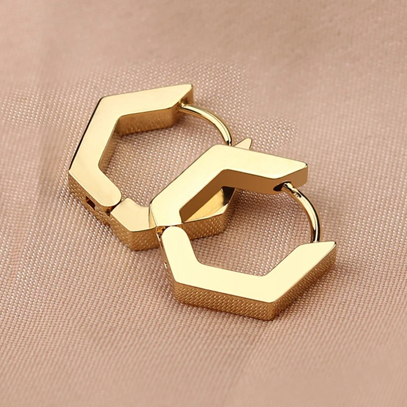 

Punk Hiphop Geometric Hexagon Triangle Earrings Men Women Huggie Triangle Square Round Stainless Steel Piercing Earrings Jewelry