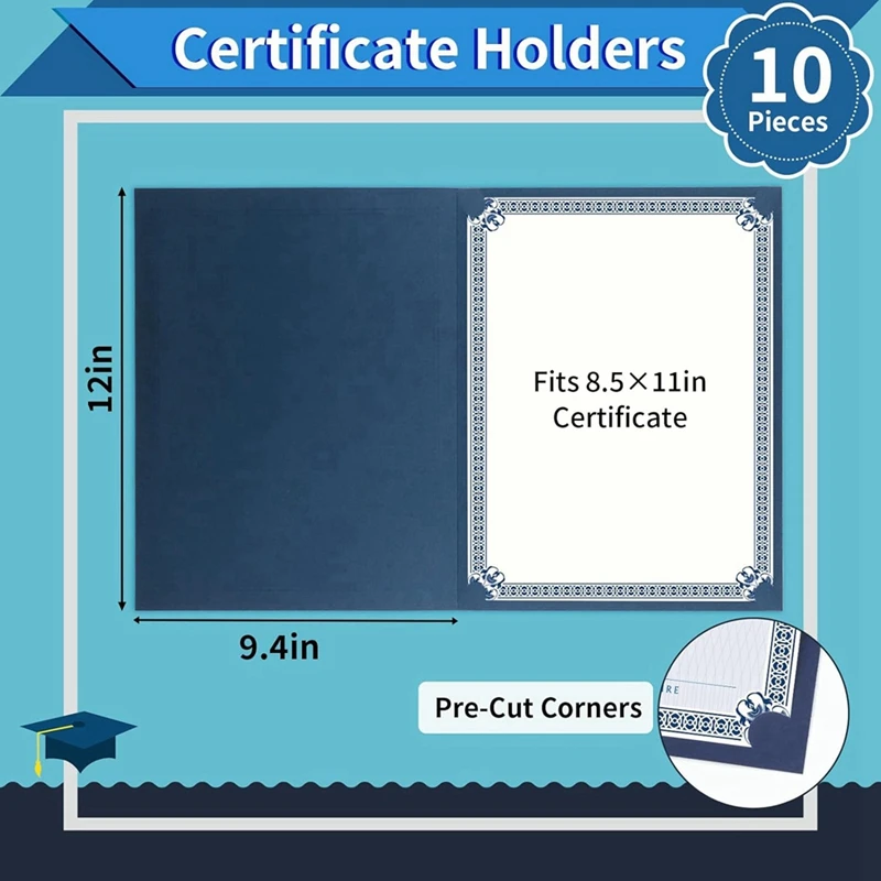 25 PCS Certificate Holders, Diploma Holders Certificate Covers With Gold Foil Border Blue Paper For Letter Size 8.5X11 Inch