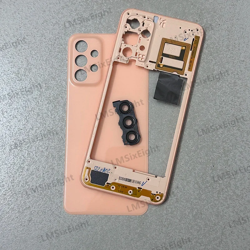 A23 For Samsung Galaxy A23 4G A235 Battery Case Housing Rear Door Lid Chassis Middle Frame Back Cover + Camera Lens Repair Parts