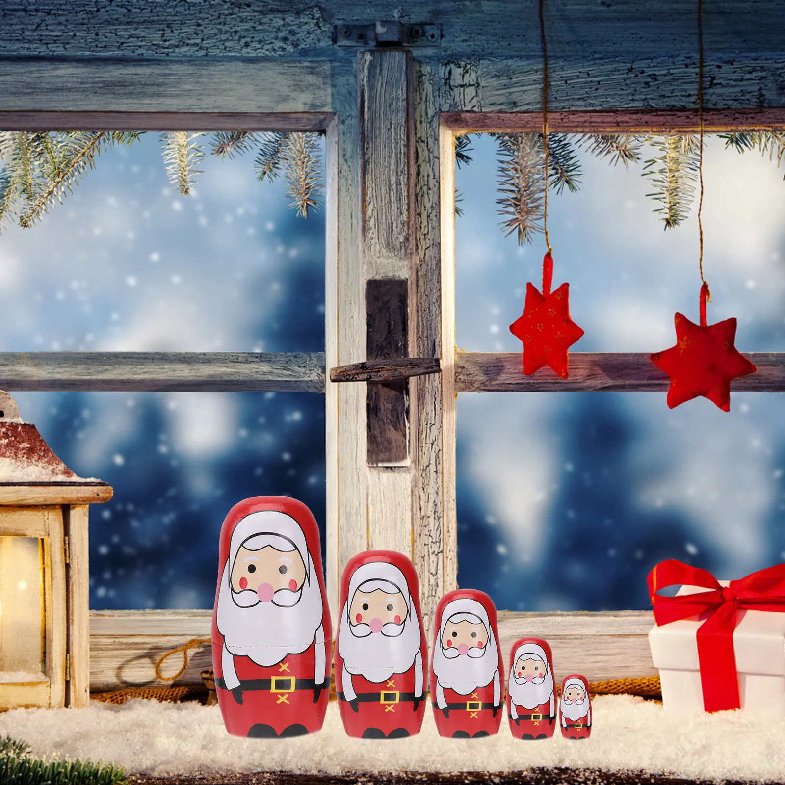 

5 Pcs Santa Russian Nesting Stacking Toys Chick Matryoshka Ornamental Cartoon Wooden