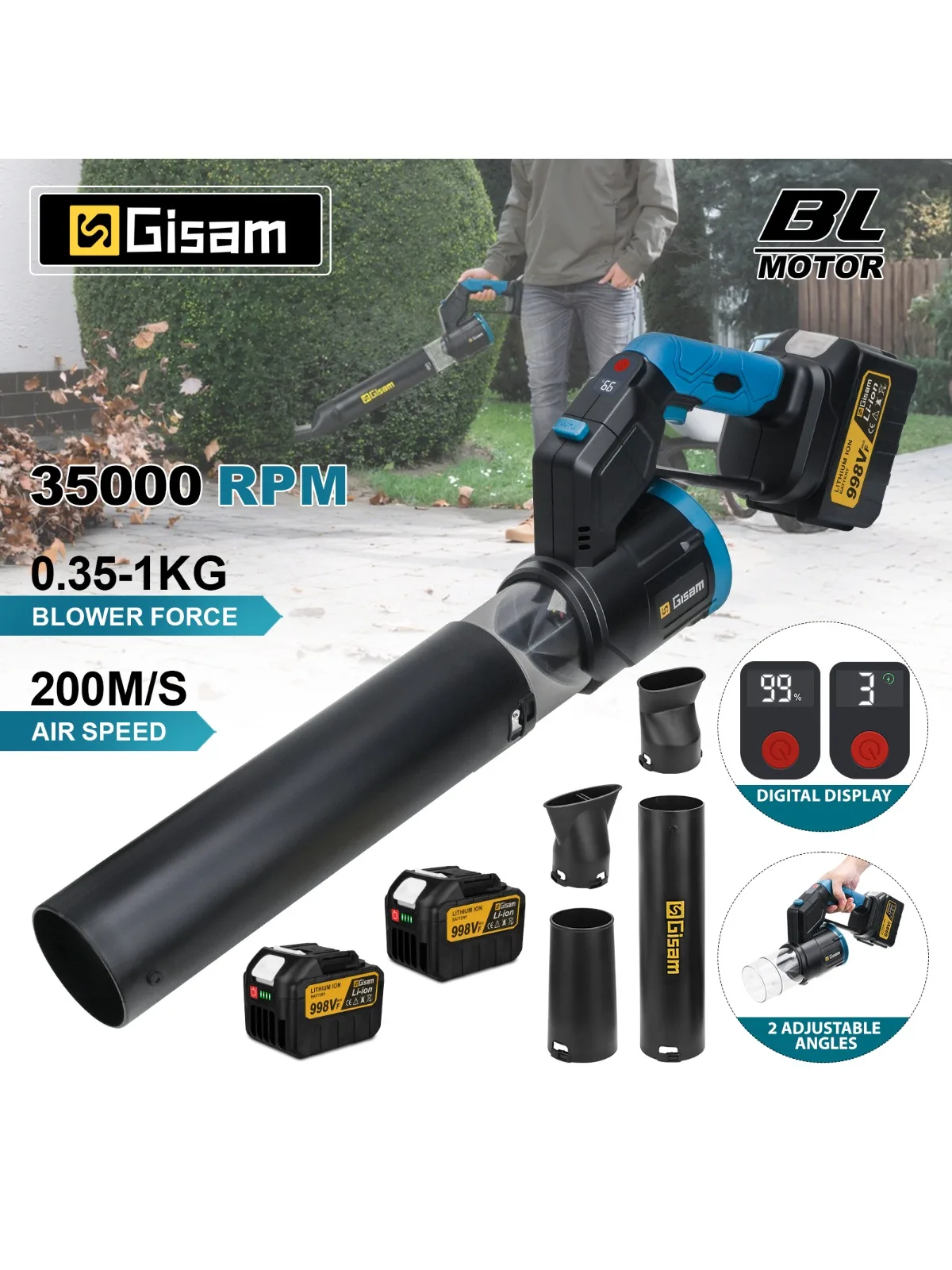 Gisam 200m/s Elektrischer Bürstenloser Kabelloser Luftbläser Turbo-Jet-Ventilator Handgehaltenes Staubblasgerät für Makita 18V Akku